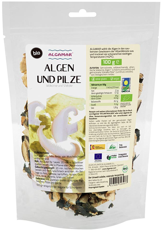 Wakame Algen mit Shiitake Pilzen BIO, 20 min einweichen oder kochen, 100g