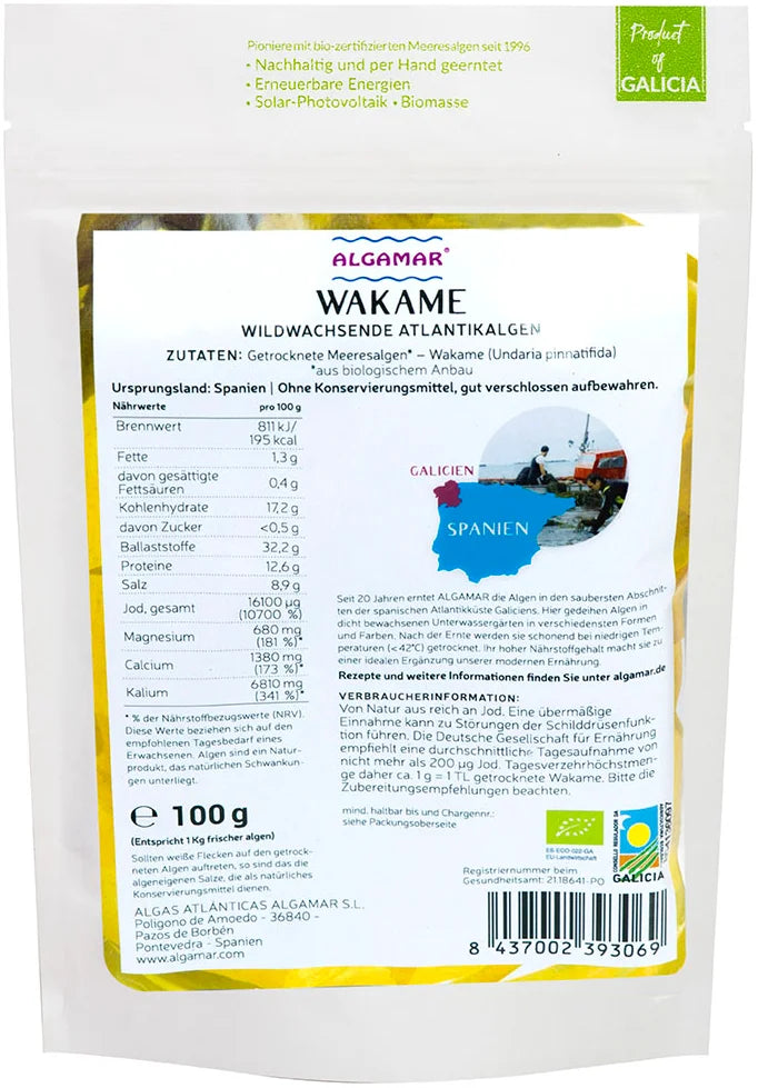 Wakame Algen BIO, Wakame Salat, 15 min einweichen oder kochen, 100g