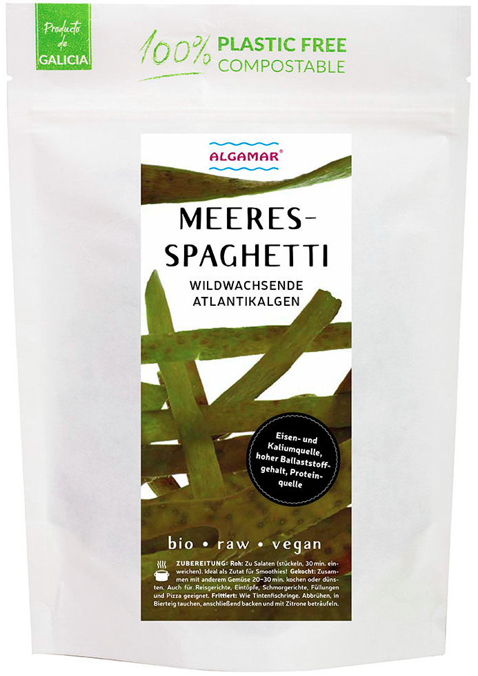 Meeresspaghetti Algen BIO, perfekt mit Pasta, 20 min einweichen oder kochen, 100g