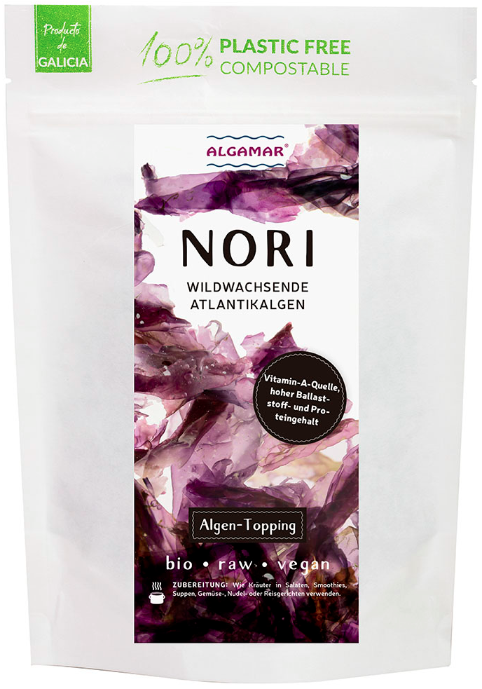 Nori Algen BIO,  Nori Flocken, 2 min rösten, 15 min einweichen, Eiweißreich, Vitamin A, 100g