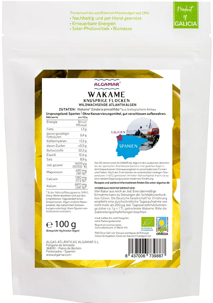 Wakame knusprige Flocken BIO, Algen-Topping, Braunalge, 100g oder 25g