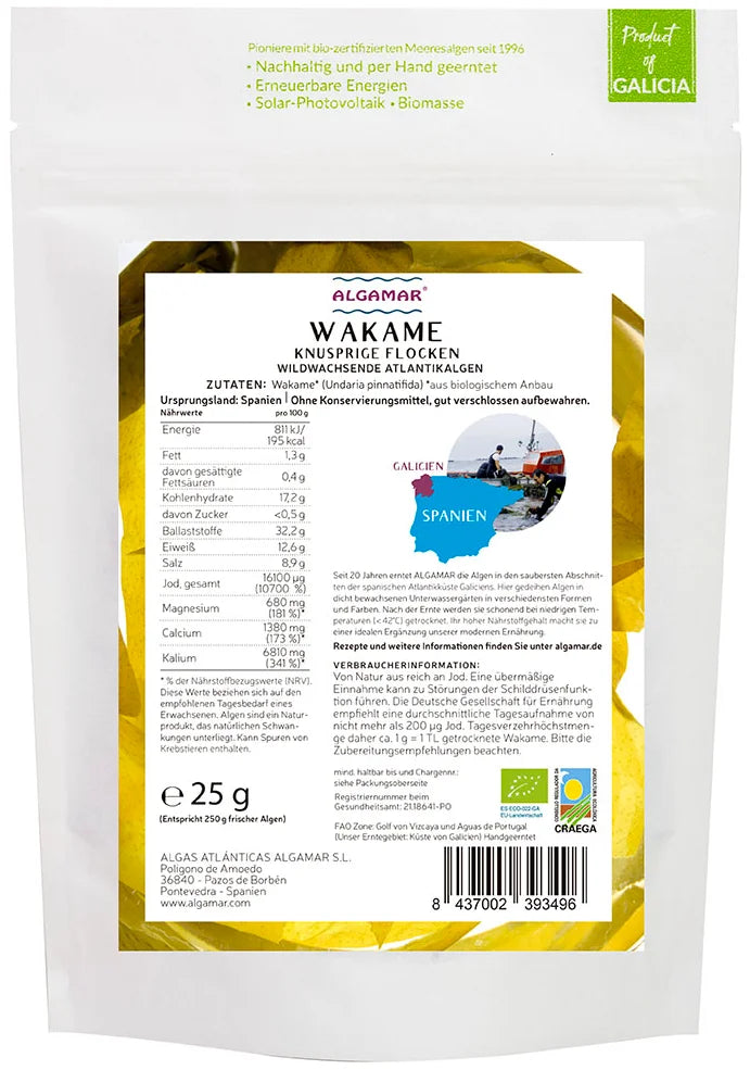 Wakame knusprige Flocken BIO, Algen-Topping, Braunalge, 100g oder 25g