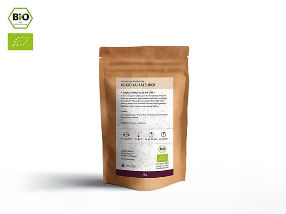 japanischer Gruentee, Kukicha Hatsukoi, wenig Koffein, süß, nussig, cremig im Geschmack