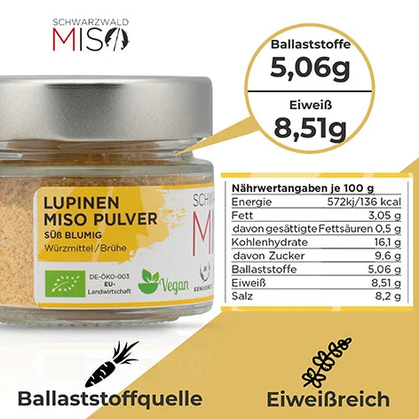 Lupinen Miso Pulver BIO 30g - SOJAFREIE Gewürzmischung für Miso Suppe, Marinaden und Saucen