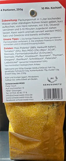 Tomaten Polenta BIO 250g - Fertiggericht, nur mit heißem Wasser aufgießen