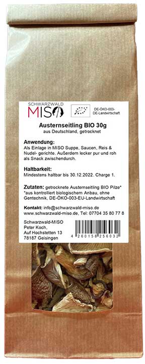 Austernseitling BIO Pilze getrocknet aus Deutschland, 30g