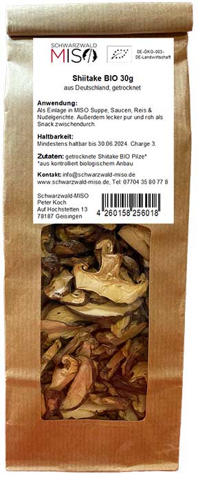 Shiitake BIO Pilze getrocknet aus Deutschland, 30g